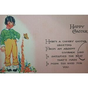 Easter Postcard Cheery Greetings Butterfly Series 68 E Original Unused Vintage